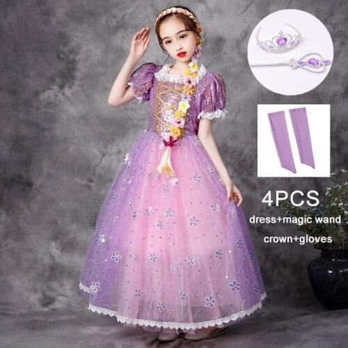 2021 Halloween Kids Cosplay Dresses For Girls Children Baby Girl Party Princess Dress Role Play Costumes Glove Crown Magic Wand