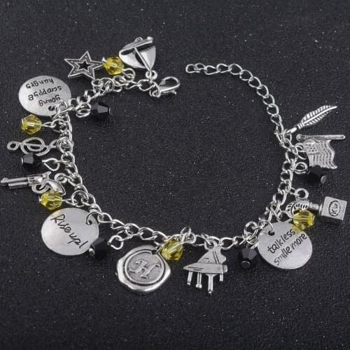 Hamilton Broadway Musical "Rise up""Talk Less,Smile More" bracelet with gun,shar,music symbol,leaf ,lyrics Hand Stamped Bangle