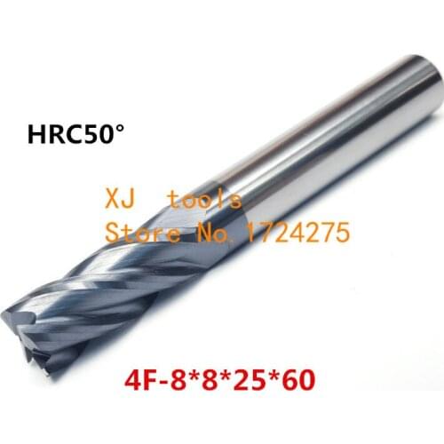 HRC50 4F-8*8*25*60 Alloy Carbide Milling Tungsten Steel Milling Cutter End Mill coating:nano,The Lather,boring Bar,cnc,machine