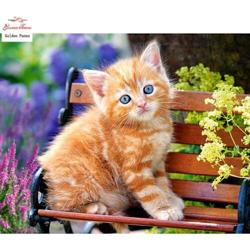Golden panno Animal DIY Diamond Square Kitten Diamond Painting Cat Rhinestone Embroidery Home Flower Decoration