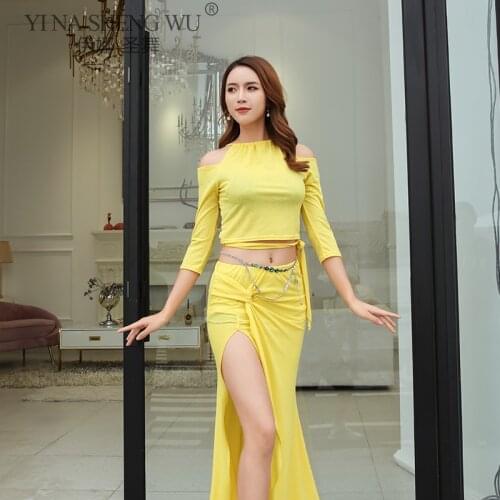Loose Design Sexy Belly Dance Costume Tops Sexy Split Long Skirt Dance Costume Oriental Professional Dance Practice Clothes New