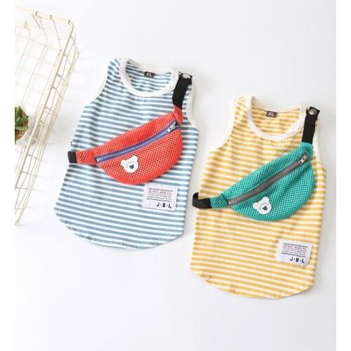 Fashion Pet Clothes Dog Clothes Pet shirt Cotton Stretch Pet Vests for Spring and Summer Striped Design with Bag Decor Pet Vest