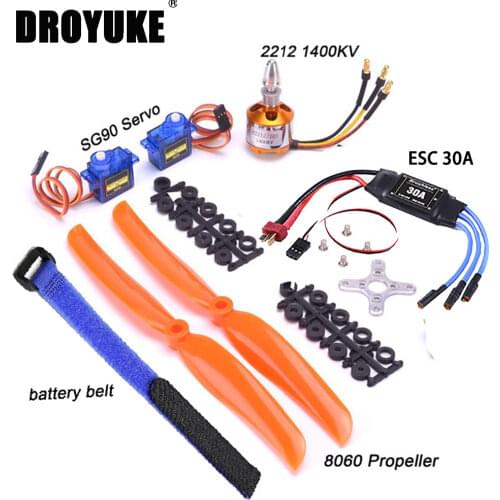 Droyuke A2212 2212 1400KV Brushless Motor 30A ESC Motor SG90 9G Micro Servo 8060 Propeller for RC Fixed Wing Plane Spare parts