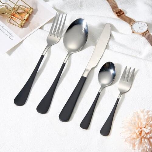 Stainless Steel Cutlery Set 5pcs Black Silver Tableware Set Kitchen Dinnerware Set Cutlery Luxury Forks Spoons Knives Tableware