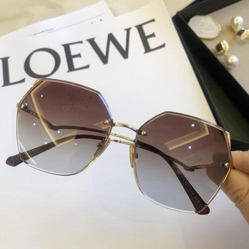 Fashion Rimless Polarized Sunglasses For Women Big Luxury Designer Driving Glasses Female Brown Shades Womens accessories UV400