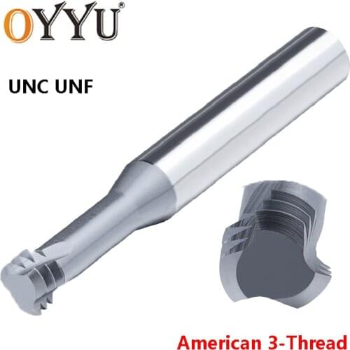 OYYU American 3-Tooth Thread Mills UNC UNF Solid Carbide Tungsten Steel Milling Cutter 1/4 3/8 7/16 NO.2-56 Router Bit