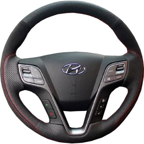 Customize Car Steering Wheel Cover Hand-Sewing Black Suede Drilled Hole Leather for Hyundai New SantaFe XL Sport iX45 2013 2014