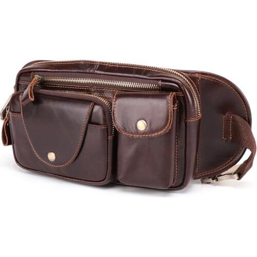 Fanny Waist Bag For Men Genuine Sling Chest Waist Packs Leather Shoulder Belt Bag Male Waist Pack Travelling Phone Pouch Bum Bag