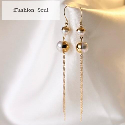 18K Solid Yellow Gold (AU750) Women Engagement Long Earrings Ring Suit Natural Sea pearl Fashion Lady Jewelry Girl Customize