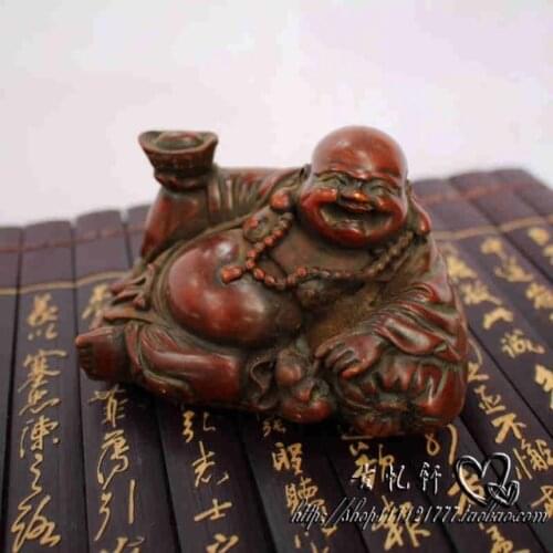 Elaborate Chinese collection red old resin Maitreya Lying Buddha statue