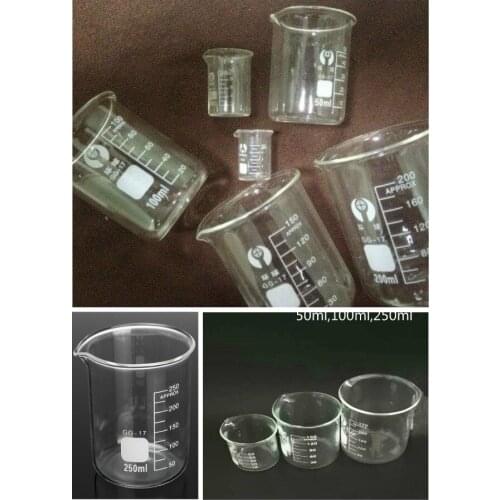 3PCS Small Type Glass Graduated Beakers 50ml 100ml and 250ml Each one School Study Laboratory Supplies