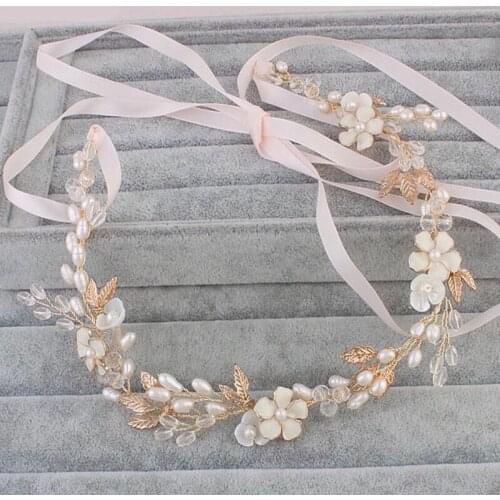 SLBRIDAL Handmade Crystals Freshwater Pearls Flower Leaf Wedding Headband Hair Vine Bridal Hair accessories Women Jewelry