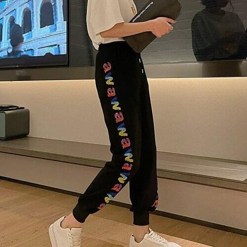 Casual pants womens 2021 spring and summer new loose outer wear heavy industry letter hot drill knitted leggings