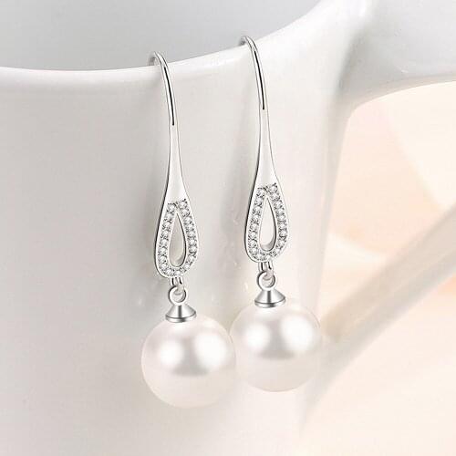 Chic Pearl Crystal Zircon Diamonds Gemstones Drop Earrings for Women 18k White Gold Filled Fine Jewelry Trendy Accessories Gifts