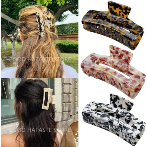Women Acetate Hair Crab Claws Large Bathing Hair Catch Clip Hollow Geometric Printing Hairpin Headwear Ladies Hair Accessories