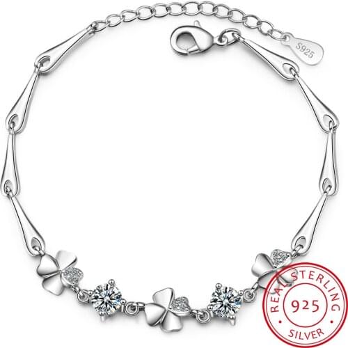 925 Sterling Silver Bracelet For Women Lucky Cute Sweet Student Female Four-Leaf Clover Bracelets Girlfriend Valentines Day Gift