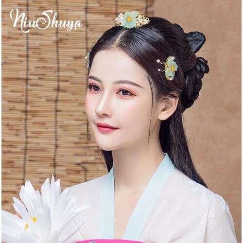 NiuShuya Ancient style Handfu Headdress Elegance Flower Hair Comb Classical Chinese Xiuhe Hairwear Accessories