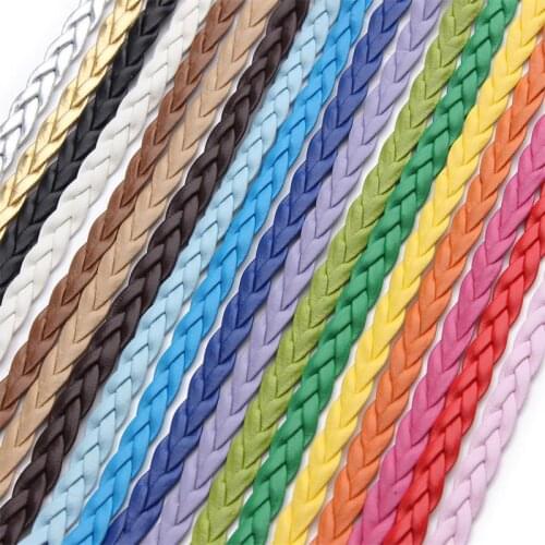 10m/lot Colorful Flat Braided Genuine Leather Cord For DIY Necklace Bracelet Making String Rope Thread Jewelry Making Materials
