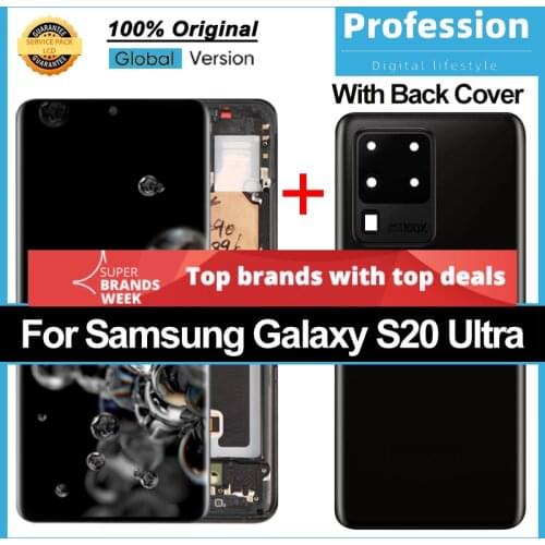 100% Original 6.9'' Dynamic AMOLED Display for Samsung Galaxy S20 Ultra G988 G988F LCD Touch Screen Repair Parts + Back Cover