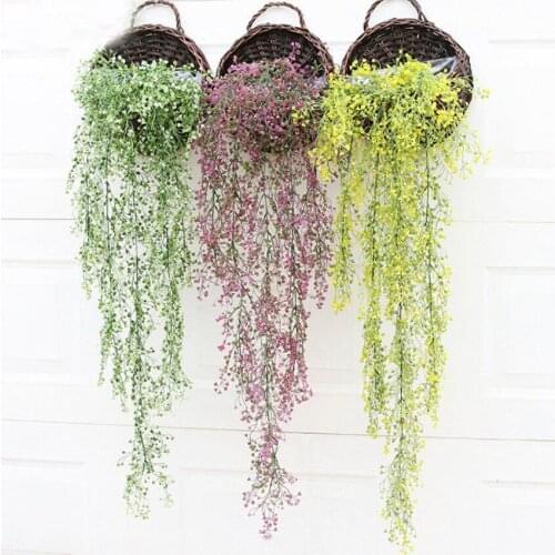 110cm Hanging Artificial Plant+Mini Flower Vine Rattan Willow For Wedding Holiday Party Home Bar Hotel Wall Venue Decoration