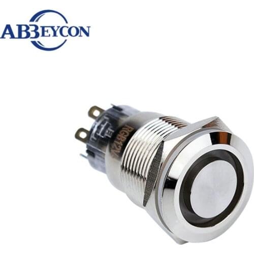 19mm ON OFF RGB Ring Led Illuminated Momentary Latching 5/12/24/110/220V 1NO1NC Tri-Color Push Button Switch