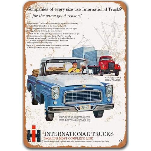 1960 International Trucks Pickup and Heavy Duty Car Metal Tin Sign, Sisoso Vintage Plaques Poster Man Cave Bar Retro Wall Decor