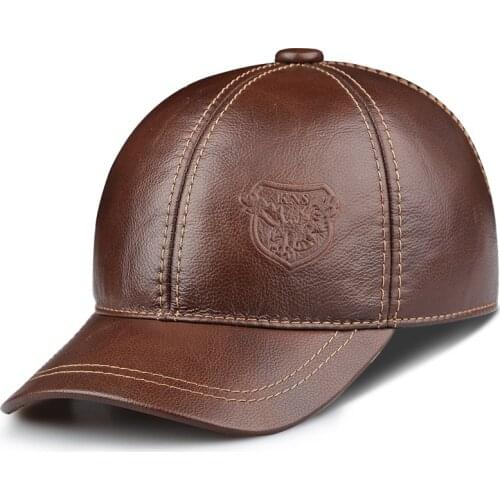 2021 good Genuine leather hat male first layer of cowhide autumn winter casual thermal the middle age baseball cap hat for man