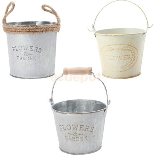 3pcs Garden Metal Flower Pot Wall Hanging Tin Baskets Bucket Plant Herb Planter Vase Wall Hanging