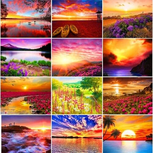 5D DIY Diamond Painting Landscape Sunset Rhinestone Art Picture Full Square/Round Diamond Embroidery Rhinestone Mosaic Gift Kit
