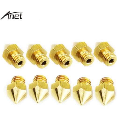 Anet 10pcs MK8 3D Printer Nozzle 0.2/0.3/0.4/0.5/0.6mm Extruder Print Head For Makerbot Ultimaker 3D Printer 1.75MM