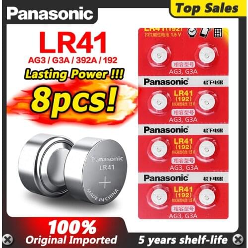 8Pcs Original PANASONIC AG3 LR41 192 V3GA Coin Button Battery Cell 1.5V LR41 LR41H SR41 SR41W SR41SW SR415W TR41SW For Toy Watch