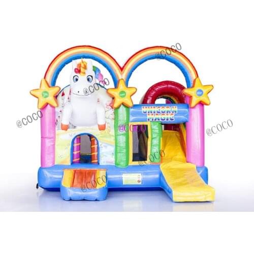Free air ship to door!5x4m big Inflatable unicorn bouncer castle slide combo kids jumper bounce house for sale