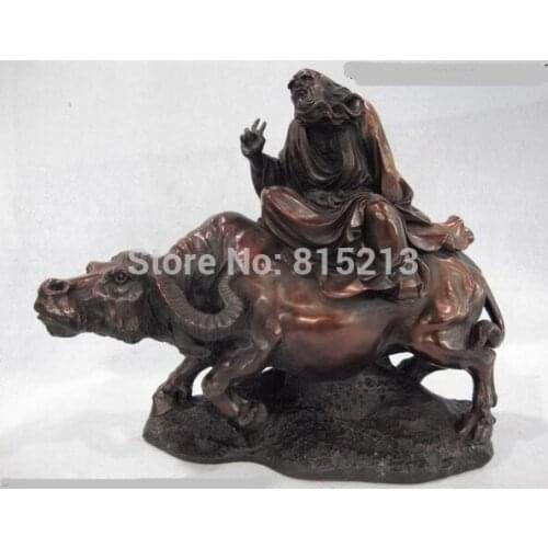 Bi00892 Red Copper Bronze Famous Confucian Lao Zi on Buffalo Ox Bull Wealth Oxen Statue