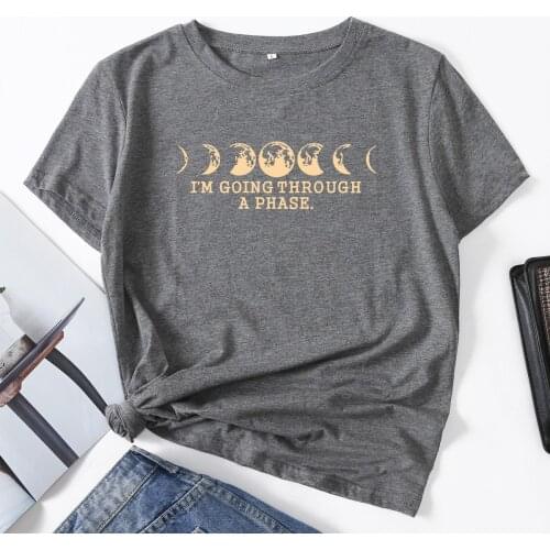 Moon Phases I'm Just Going Through A Phase Woman Short Sleeve T-Shirts Summer Tops for Women Cotton Graphic Tee Female Clothes