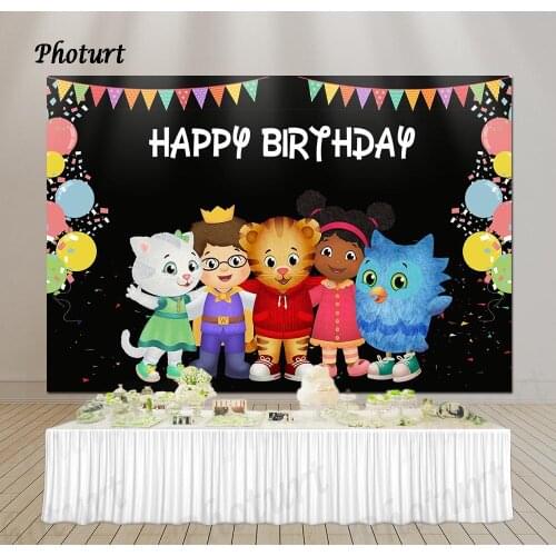 PHOTURT Daniel Tiger Backdrop Boys Birthday Party Background Balloon Bunting Polyester Vinyl Photography Banner Bedroom Props