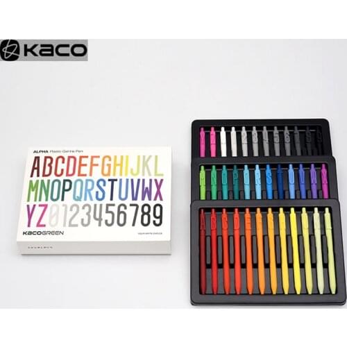 Kaco 36Pcs/set Creative Kaco Gel Pen Digital 0-9 Alpha A-Z Fine Point 0.5mm Black Ink Color Gift Gel Pens School Office Supplies