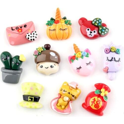 Kawaii DIY Jewelry Accessories Material Resin Cabochon Cameo Cute Animal Horse Cat Plant Pumpkin Cameo Sticker for Charms Decor