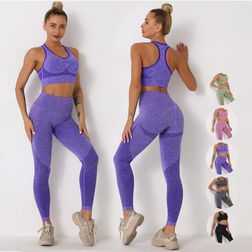 Two-piece Set Ins Seamless Knitting Bra Suit Sexy Hip Fitness Yoga Pants Womens Running Sports Bra Gym Workout Yoga Suit Black