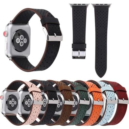 For Apple Watch Hole Leather Strap 6 5 4 3 2 1 SE Lightweight Watchband Strap For iWatch 44mm 40mm 42mm 38mm Breathable Belt
