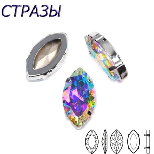 Crystal AB Fashion Navette Rhinestones Cubic Zirconia Beads Fancy Stones for Jewelry Making CZ DIY Sew on Strass