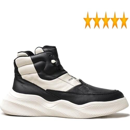 Winter Brand New Mens High Top Genuine Leather Casual Thick Platform Sneakers Fleece Lining Colors Mixed Joggers Shoes