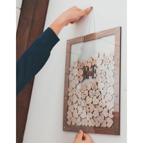 Custom Wall Mount Wedding Guest Book Drop Heart Box Rustic Boho Wedding Guestbook Sign With Hang-able Rope and Stand