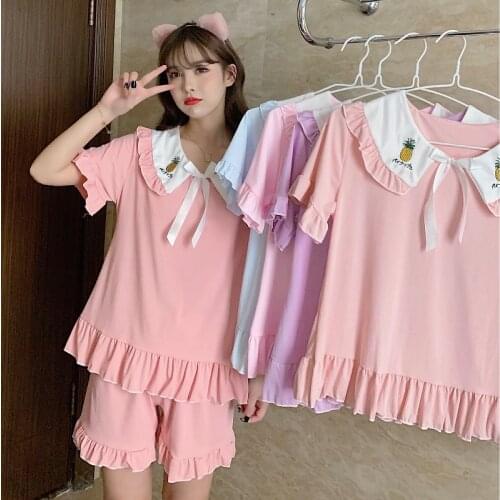 2020 New Summer Short Sleeve Pajama Set for Women Fashion Korean Shorts Sleepwear Suit Pyjama Homewear Pijama Mujer Home Clothes