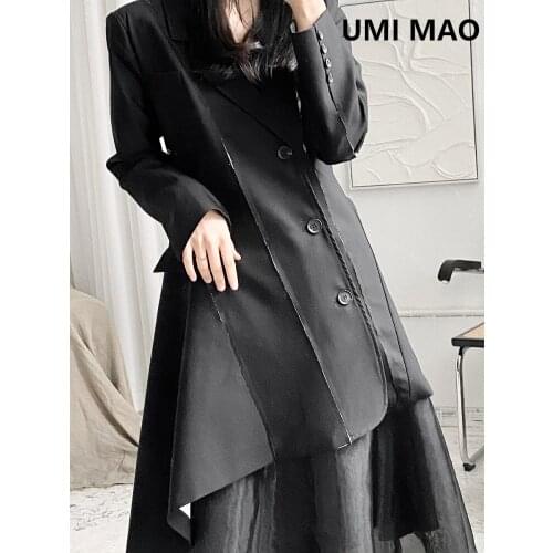 UMI MAO 2021 Spring New Niche Asymmetric Deconstruction Dark Punk Mid-length Suit Jacket Ladies Design Trend