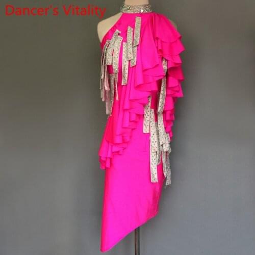 New Latin Dance Wear Cha Cha Competition Clothes Rumba Samba Tango Foxtrot Performance Costume Tassel Rhinestone Sling Dress
