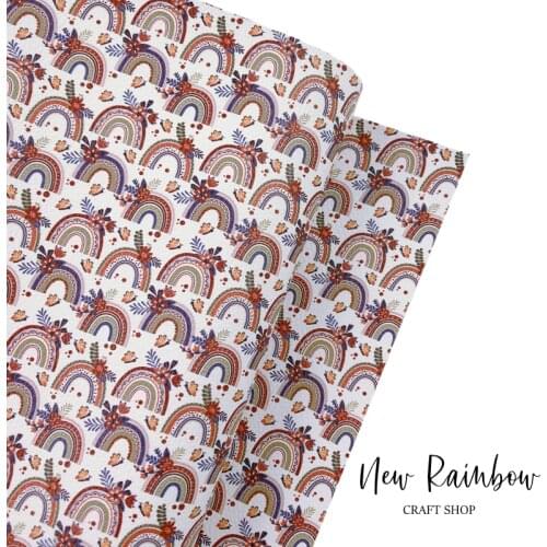 New Rainbow 30x138cm/Roll Fall Rainbow & Flowers DIY Faux Leatherette 1.0mm with felt backing For Making Hairbows