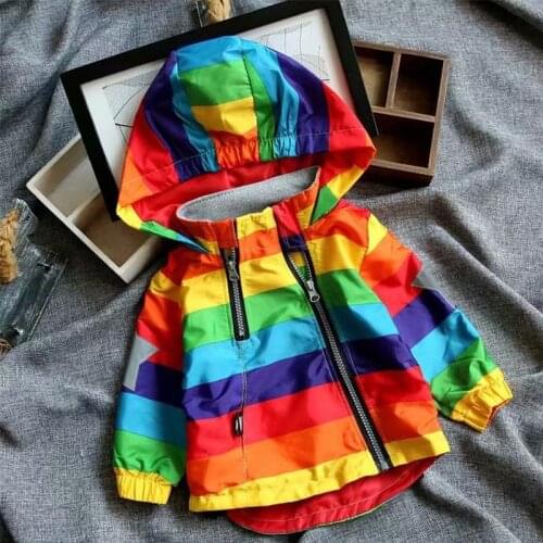 Rainbow Jacket Toddler Kids Windbreaker Zipper Hooded Clothes Waterproof Hoodies Cartoon Coats Kids Outwear Childrens Jackets
