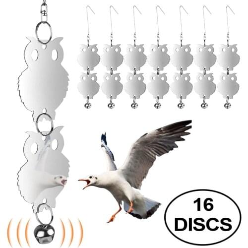 16PCS Bird Repellent Reflective Owl Shaped Bird Repellant with Bells Garden Plant Protector