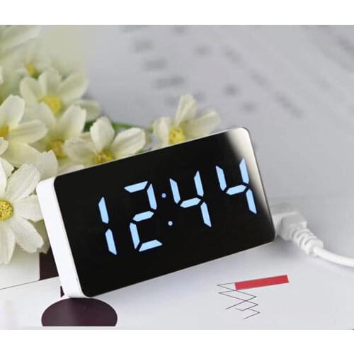 LED Mirror Digital MINI Alarm Clock Snooze Table Clock Wake Up Mute Calendar Dimmable Electronic Car/Desktop clock must USB work