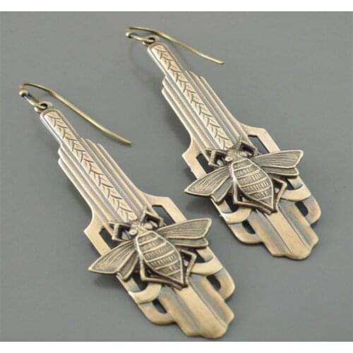 Vintage Insect Jewelry - Art Deco Brass Bee Earrings Bumblebee Nature Gypsy Boho Boheme Witch Bee Long Earrings 4.5*4.5cm JK39GI